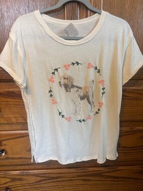 We The Free Cream Tee with Dog and Pink Floral Wreath